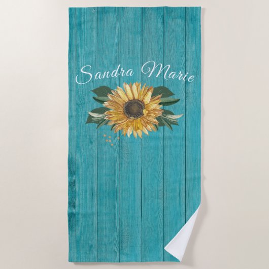 Rustic Golden Yellow Sunflower Blauwgroen Hood | Strandlaken (Voorkant)
