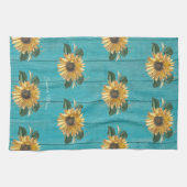 Rustic Golden Yellow Sunflower Blauwgroen Wood Bat Theedoek (Horizontaal)