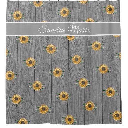 Rustic Golden Yellow Sunflower Wood | Douchegordijn (Voorkant)