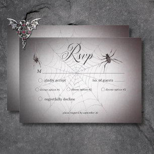 Rustic Gothic Black & Burgundy Halloween Dinner RSVP Kaartje