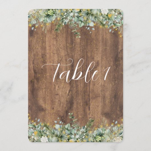 Rustic Goud Eucalyptus & Witte Bloem Tafelnummer (Voorkant)