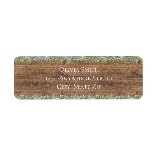 Rustic Goud Eucalyptus & Witte Bloemenhout Etiket (Voorkant)