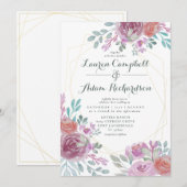 Rustic Goud Geometrisch Bourgondië Bloemmotief Kaart (Voorkant / Achterkant)