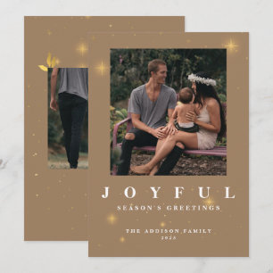 Rustic Goud Joyvolle Twee Foto Kerstmis Feestdagenkaart
