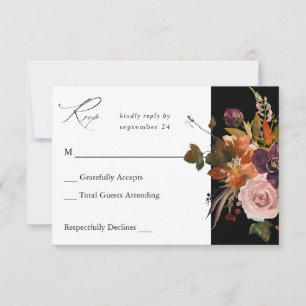 Rustic Goud, Paars & Roze Bloemendecor zonder Maal RSVP Kaartje