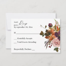 Rustic Goud, Paars & Roze Bloemendesign zonder maa RSVP Kaartje