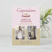 Rustic Goud Roze Afstudeerders 2 Foto Afstuderen Kaart (Staand voorkant)