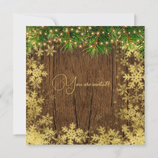 Rustic Goud Sneeuw & Pijnboom Lichtjes Bedrijfs Ke Kaart (Achterkant)