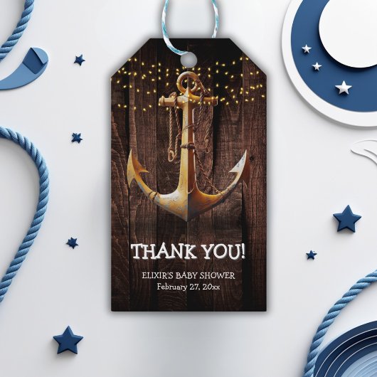 Rustic Gouden Anker Baby Shower Cadeaulabel