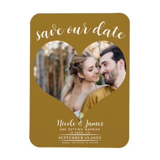 Rustic Gouden Hart Foto Bruiloft Save the Date Magneet (Verticaal)