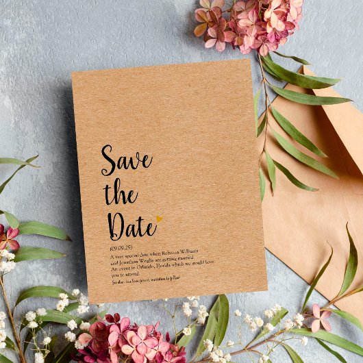 Rustic Gouden Hart Script Save the Date Definitie Aankondigingskaart