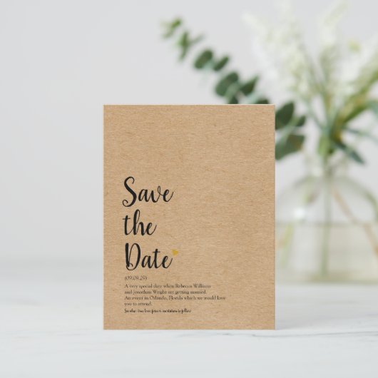 Rustic Gouden Hart Script Save the Date Definitie Aankondigingskaart (Staand voorkant)