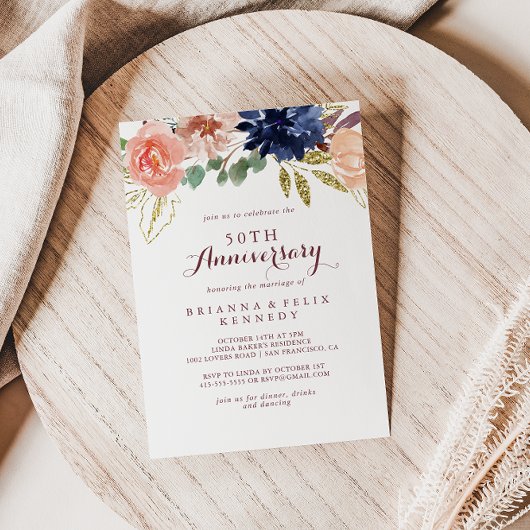 Rustic Gouden Kalligrafie 50ste Huwelijksverjaarda Kaart