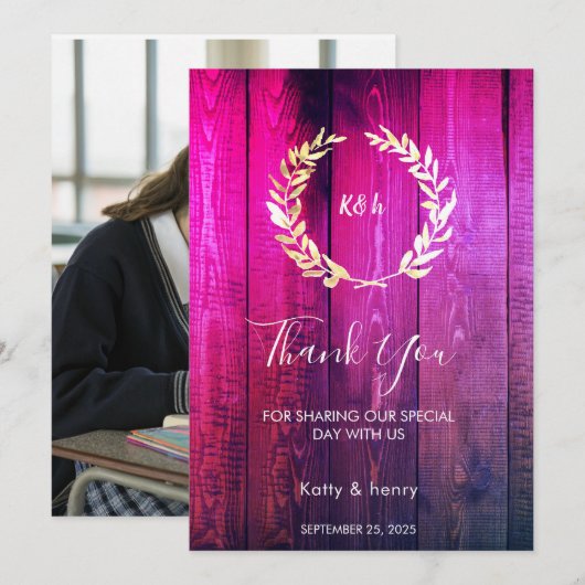 Rustic Gouden Laurier Trouw Dankkaart Kaart (Voorkant / Achterkant)