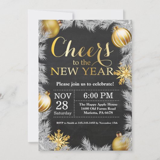 Rustic Gouden Nieuwjaarsfeest Uitnodiging (Voorkant)