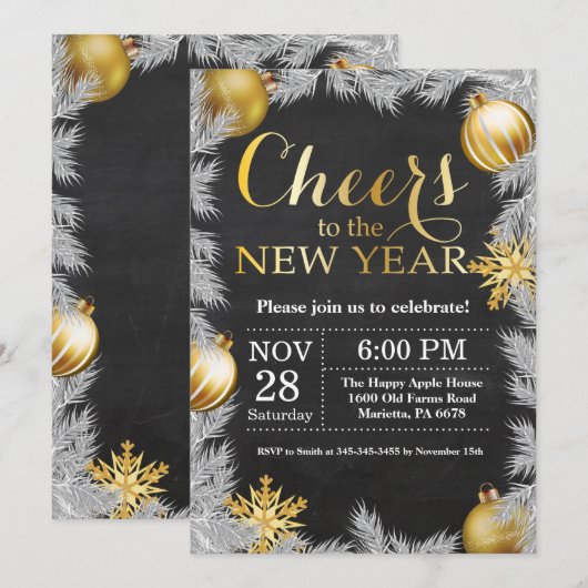 Rustic Gouden Nieuwjaarsfeest Uitnodiging (Voorkant / Achterkant)