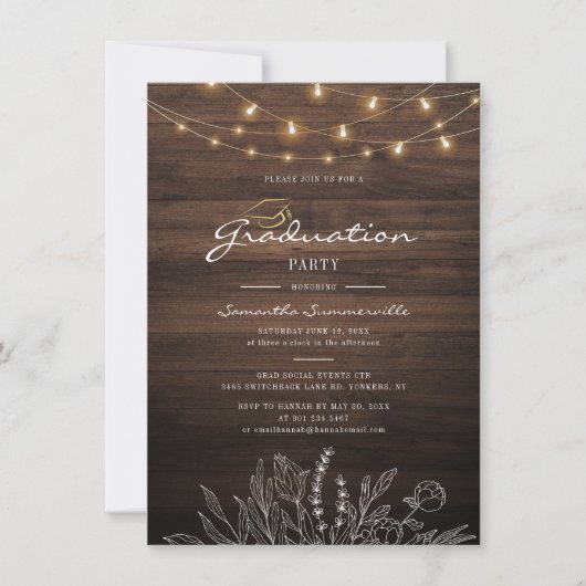 Rustic Graduation Party 2022 String Lights Kaart (Voorkant)