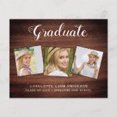 Rustic Graduation Party 3 Foto Budget Invitation (Voorkant)