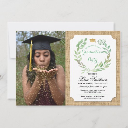 Rustic Graduation Party Burlap Leaf Wreatfoto Kaart (Voorkant)