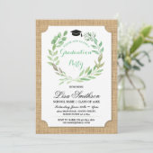 Rustic Graduation Party Burlap Leaf Wreath Invite Kaart (Staand voorkant)