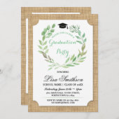 Rustic Graduation Party Burlap Leaf Wreath Invite Kaart (Voorkant / Achterkant)