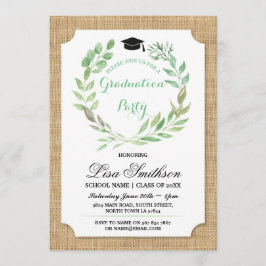 Rustic Graduation Party Burlap Leaf Wreath Invite Kaart