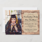 Rustic Graduation Party Burlap Wood Afstuderen Kaart (Voorkant)