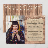 Rustic Graduation Party Burlap Wood Afstuderen Kaart (Voorkant / Achterkant)
