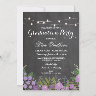 Rustic Graduation Party Chalk Lila Flowers Floral Kaart
