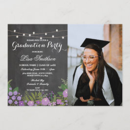 Rustic Graduation Party Chalk Lila Flowers Foto Kaart