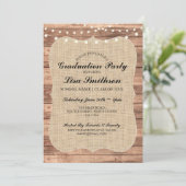Rustic Graduation Party Floral Burlap Wood Invite Kaart (Staand voorkant)