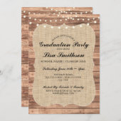 Rustic Graduation Party Floral Burlap Wood Invite Kaart (Voorkant / Achterkant)