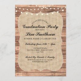Rustic Graduation Party Floral Burlap Wood Invite Kaart