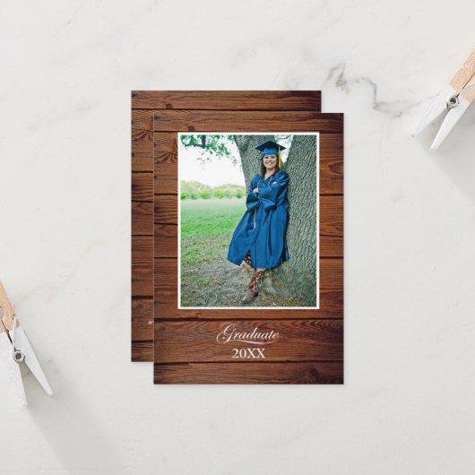 Rustic Graduation Party Invitation with photo Kaart (Voorkant / Achterkant in situ)