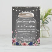Rustic Graduation Party Jar Chalk Flowers nodigt u Kaart (Staand voorkant)