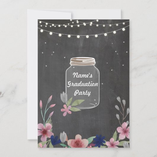 Rustic Graduation Party Jar Chalk Flowers nodigt u Kaart (Achterkant)