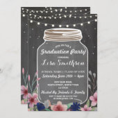 Rustic Graduation Party Jar Chalk Flowers nodigt u Kaart (Voorkant / Achterkant)