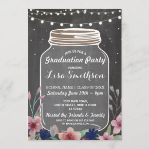 Rustic Graduation Party Jar Chalk Flowers nodigt u Kaart