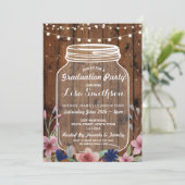 Rustic Graduation Party Jar Wood Flowers nodigt ui Kaart (Staand voorkant)