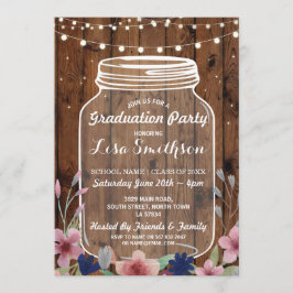 Rustic Graduation Party Jar Wood Flowers nodigt ui Kaart