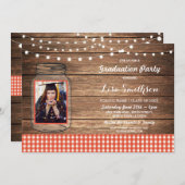 Rustic Graduation Party Jar Wood Red Gingham Foto Kaart (Voorkant / Achterkant)