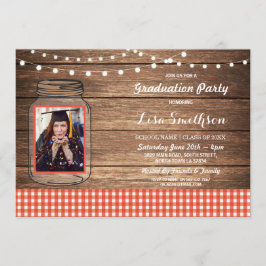 Rustic Graduation Party Jar Wood Red Gingham Foto Kaart