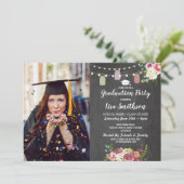Rustic Graduation Party Jars Chalk Flowers Foto Kaart (Staand voorkant)