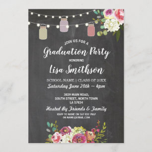 Rustic Graduation Party Jars Chalk Flowers nodigt  Kaart