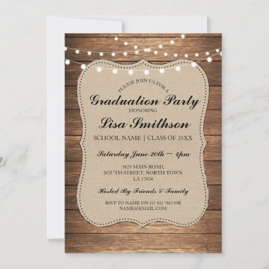 Rustic Graduation Party Mannen Women's Wood Invite Kaart (Voorkant)