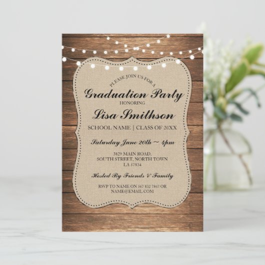 Rustic Graduation Party Mannen Women's Wood Invite Kaart (Staand voorkant)