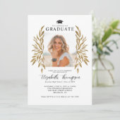 Rustic Graduation Party Modern Gold Leaves Foto Kaart (Staand voorkant)