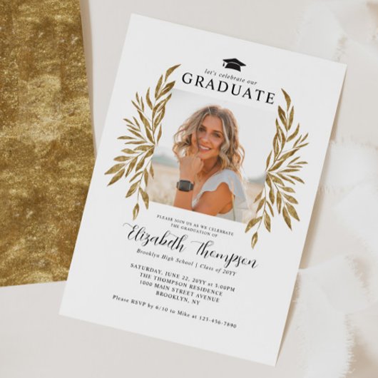 Rustic Graduation Party Modern Gold Leaves Foto Kaart