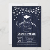 Rustic Graduation Party Navy Blue Wood Pattern Kaart (Voorkant)