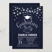 Rustic Graduation Party Navy Blue Wood Pattern Kaart (Voorkant / Achterkant)